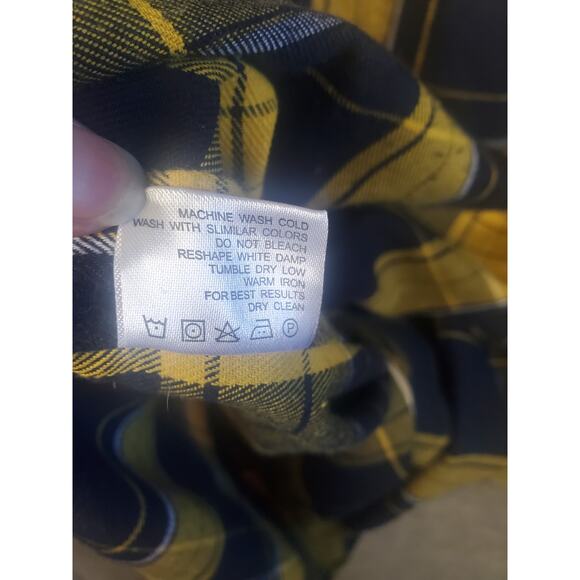 Design In Italy Unisex Size XL Yellow & Blue Plaid Flannel Shirt Grunge Skater - Picture 3 of 6